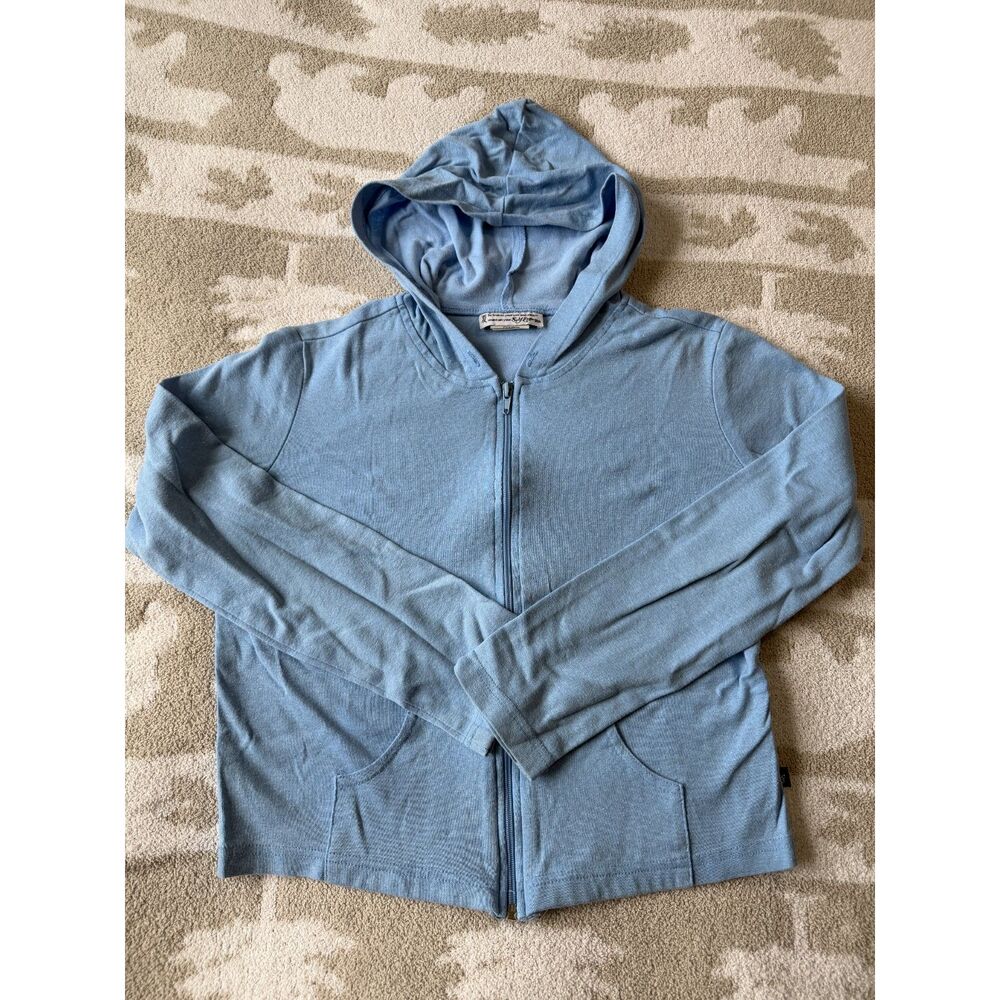 Vintage Y2K Self Esteem Blue Sparkle Zip-Up Hoodie Size Large
